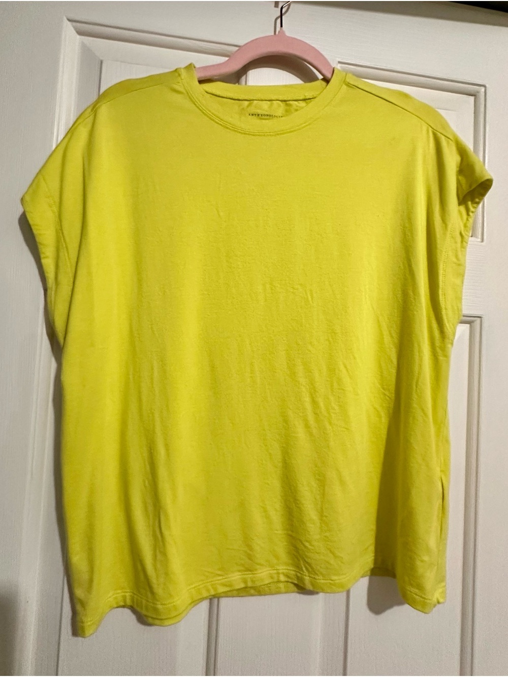 Anthropologie Bright Neon Yellow Crewneck Tee